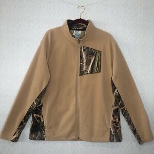 Ducks Unlimited Jacket Men's XL Tan Fleece Camo Full Zip Lightweight Hunting